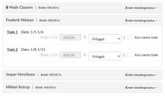 Fritag et medlem før opkrævning i Holdsport