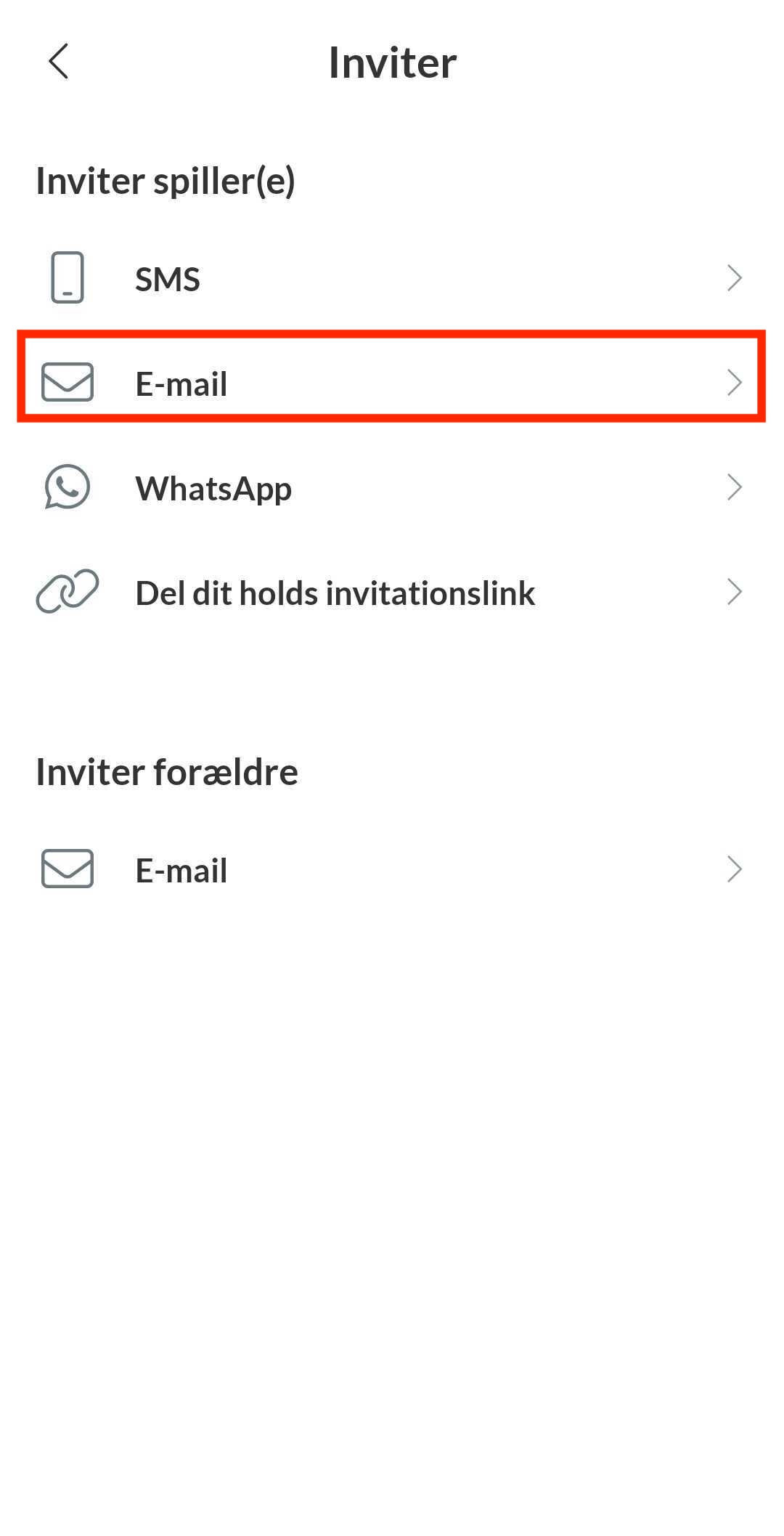 Inviter medlemmer via email i Holdsport-appen