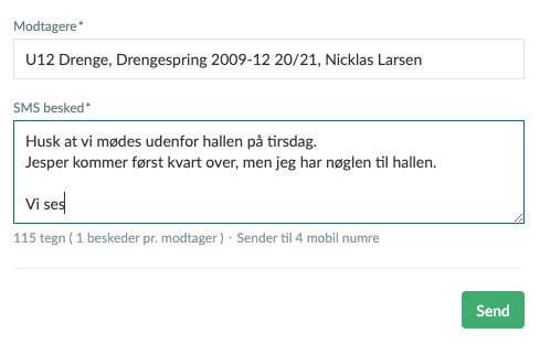 Send SMS til hele klubben i Holdsport
