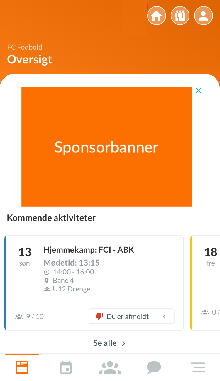 Sponsorbanner vist på mobil i Holdsport-appen