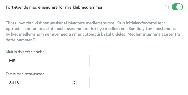 Sæt regler for medlemsnumre i Holdsport