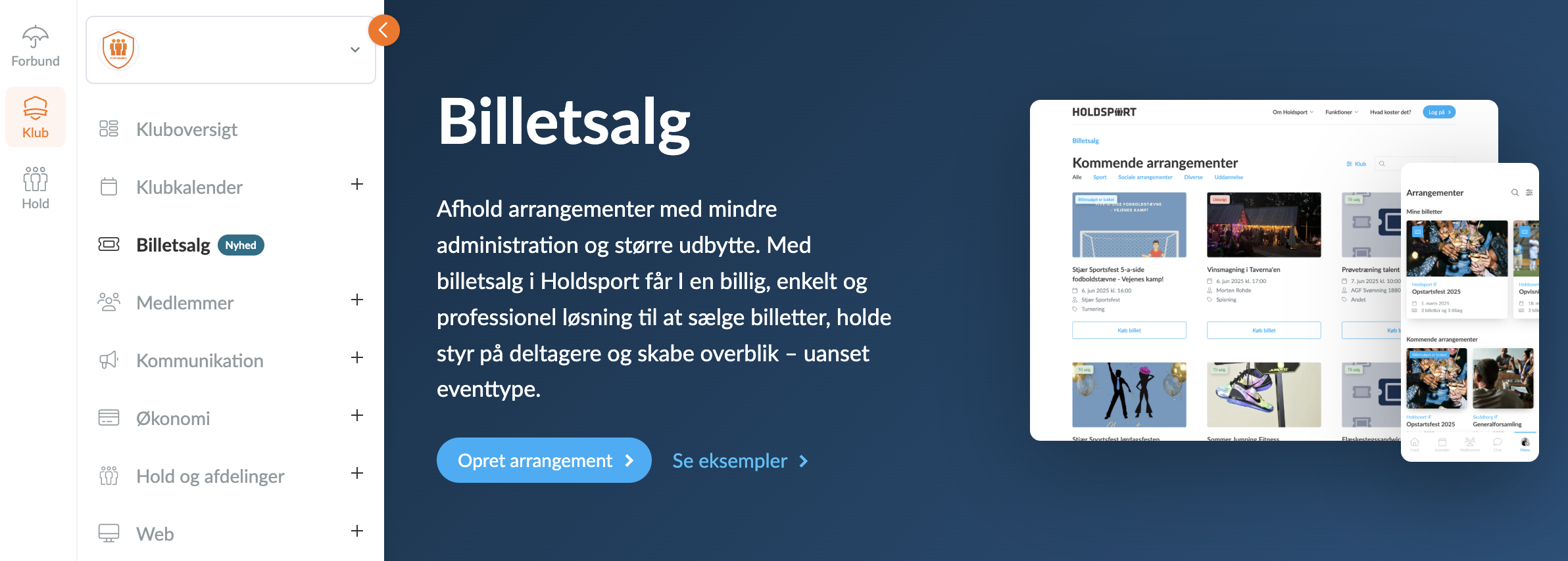 Opret et arrangement i billetsalg i Holdsport