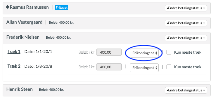 Vælg frikontingent eller fritidspas før opkrævning i Holdsport
