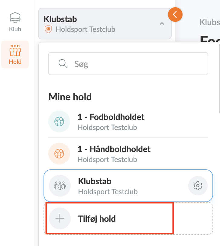 Tilføj hold på holdniveau i Holdsport