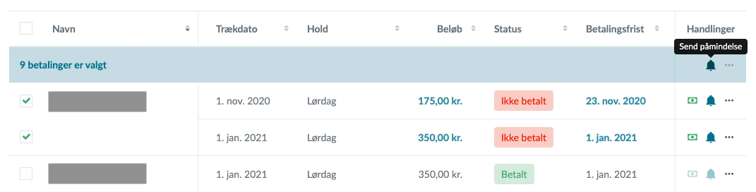 Send rykker til ét medlem i Holdsport