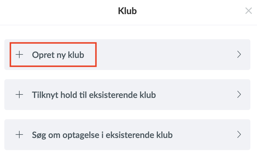Opret ny klub på klubniveau i Holdsport